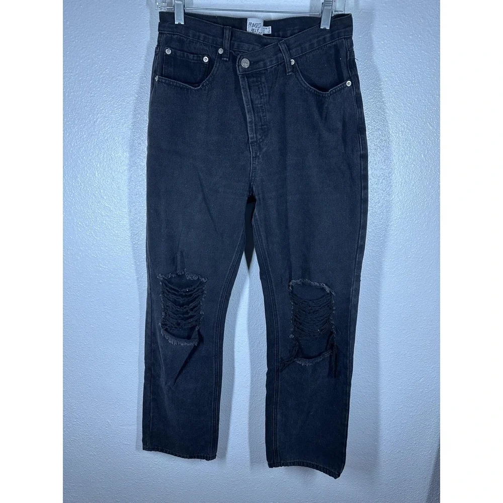 Princess Polly Jeans Womens 6 Black Charcoal Wash Distressed‎ Mom Denim Pants